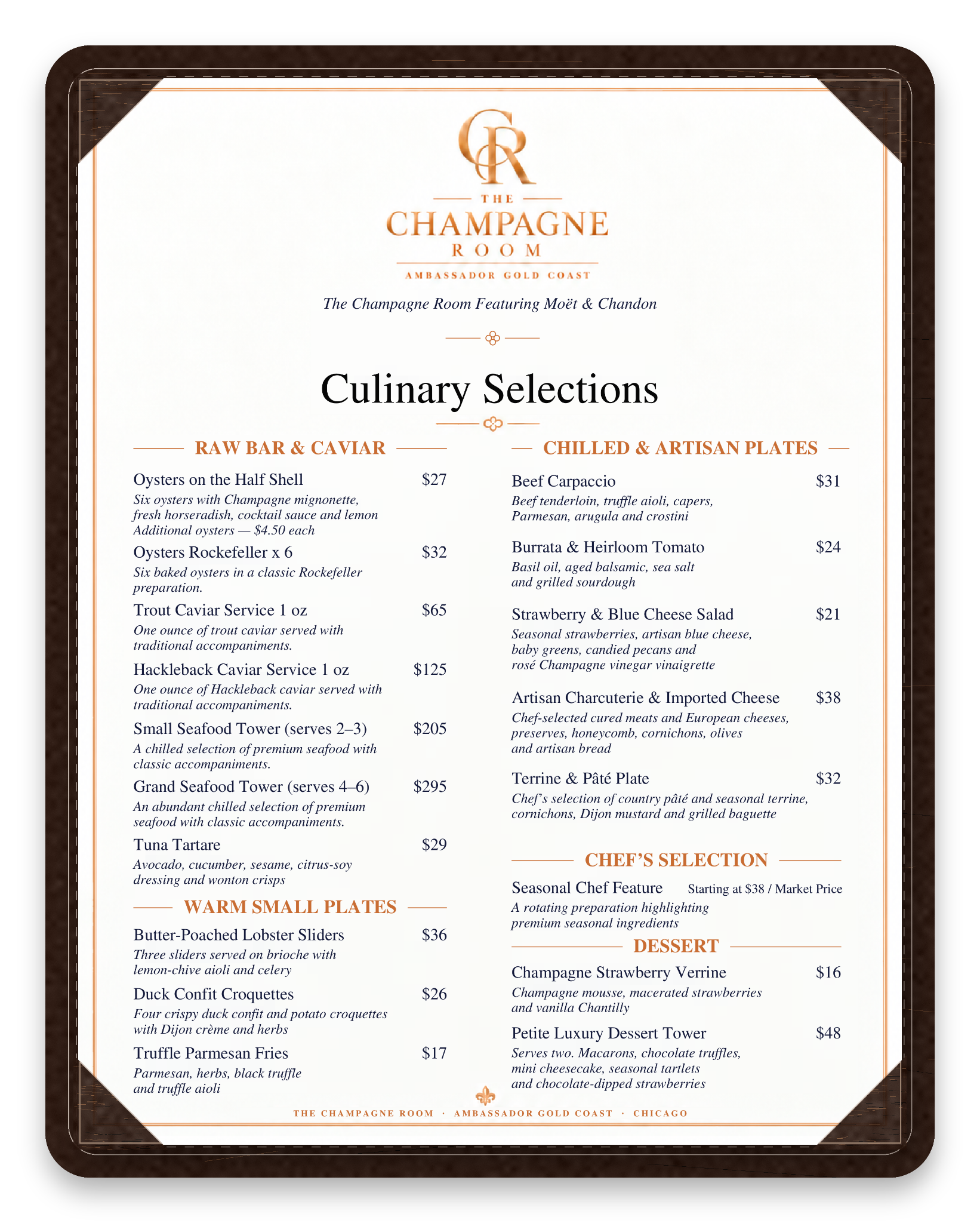 Culinary Selections menu page