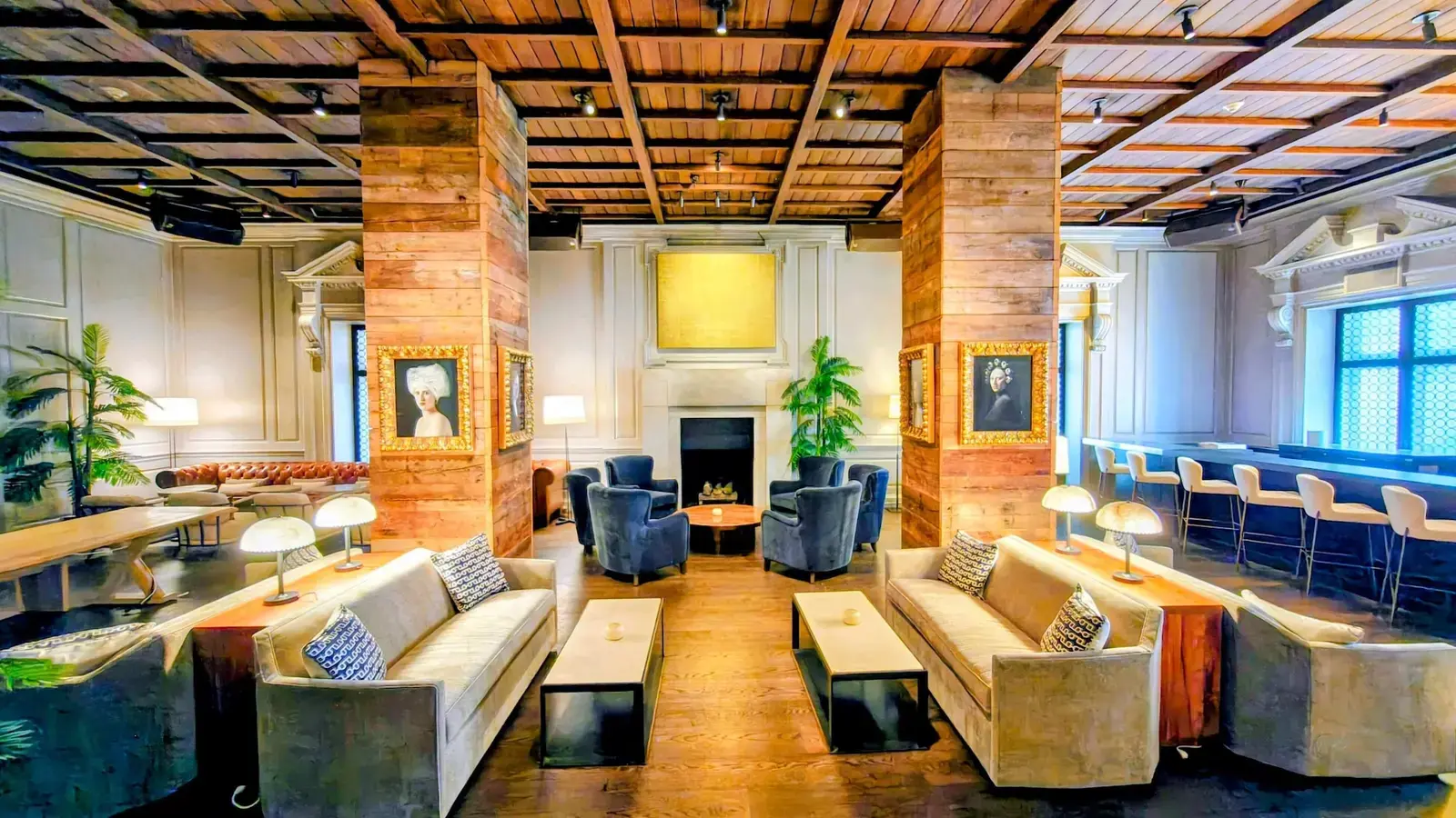Lounge seating and architectural details in the Champagne Room